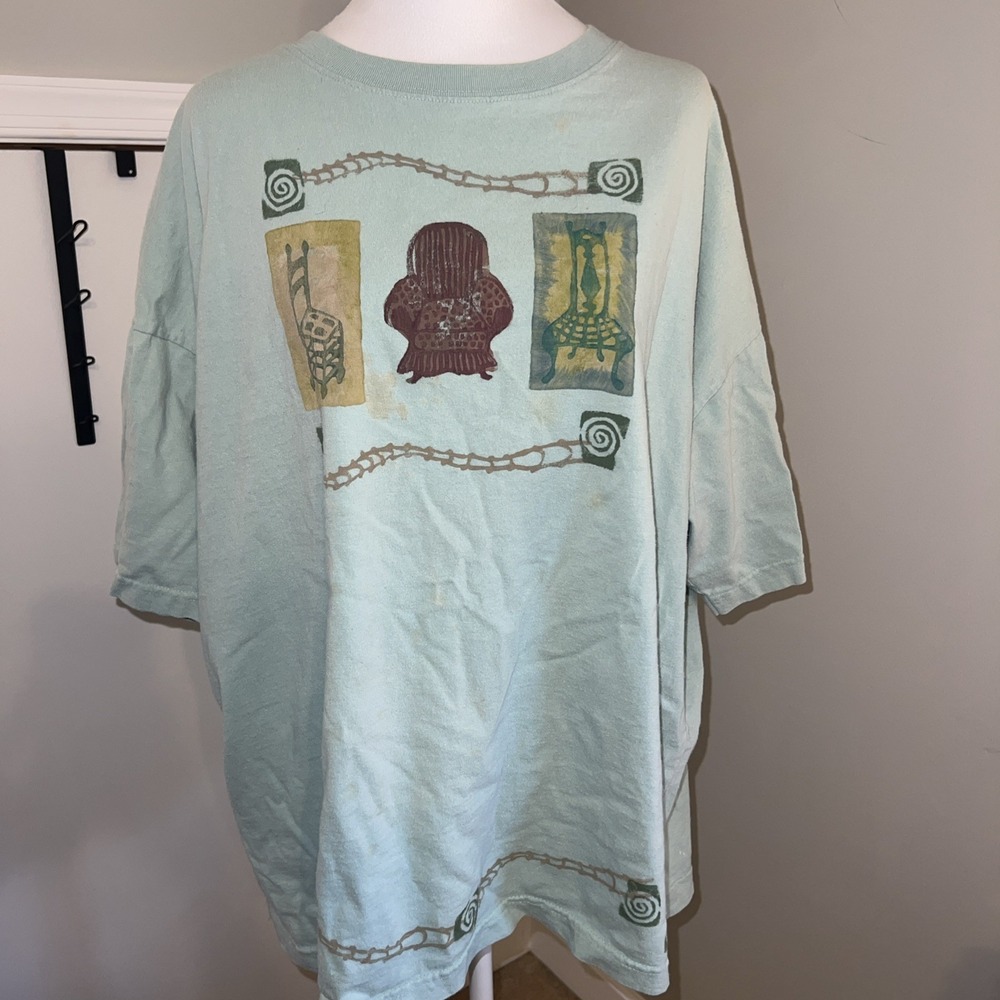 Vintage Blue Fish Hand Printed Women's Tee 1990's